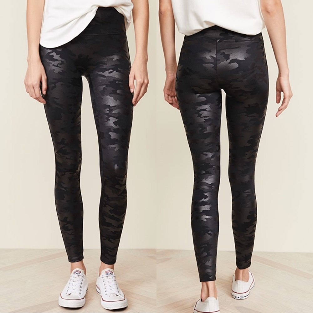 SPANX black faux leather camo leggings S
